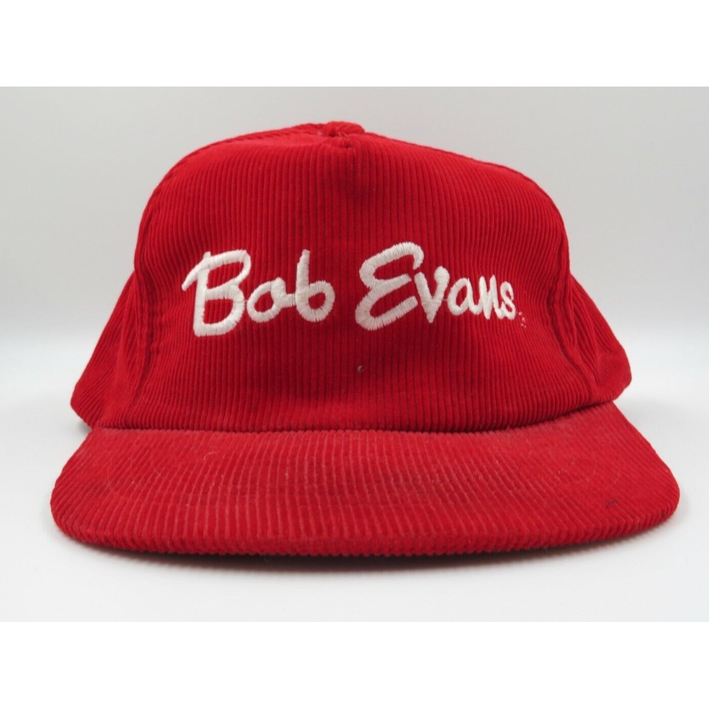 Vintage Bob Evans Restaurant Corduroy Baseball Hat Cap Snapback Red 90s Vtg